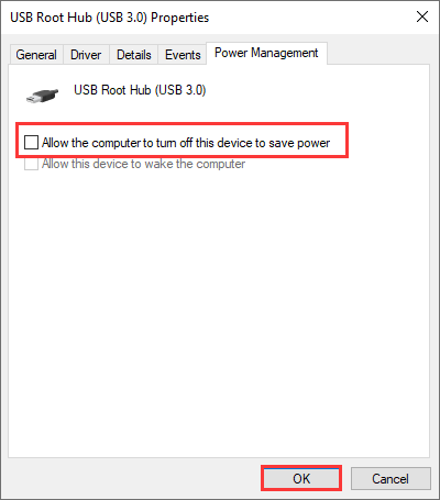 turn off the power saving option in Device Manager
