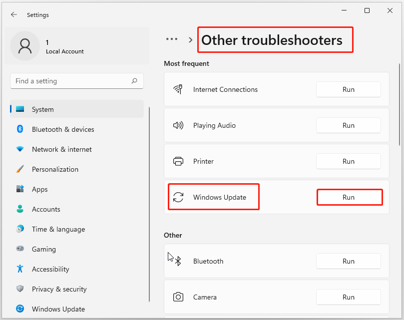 run the Windows Update Troubleshooter