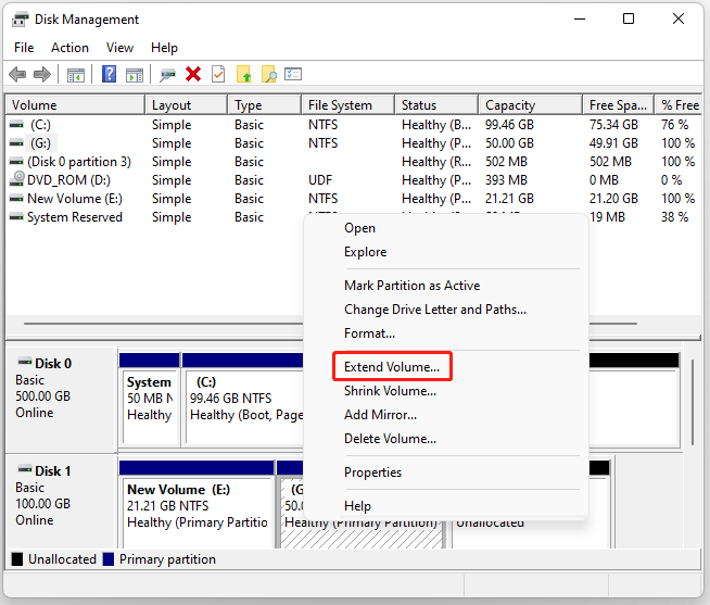Select Extend Volume