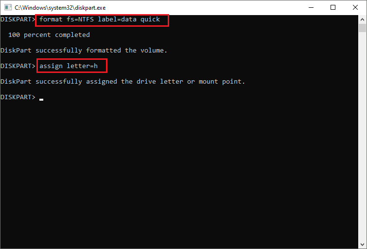 type the commands