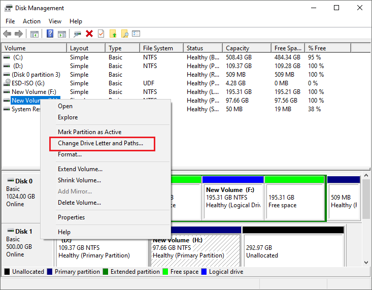 select Change Drive Letter and Paths
