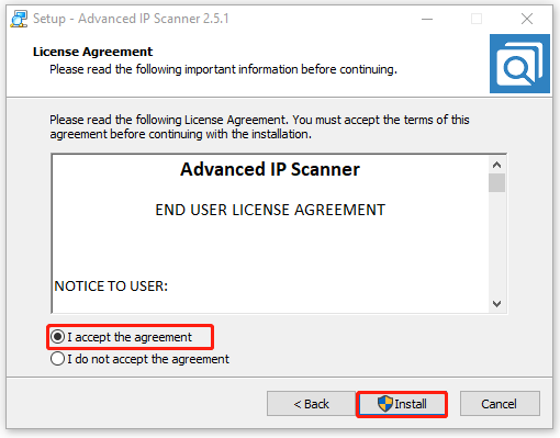 accept the agreement for Advanced IP Scanner