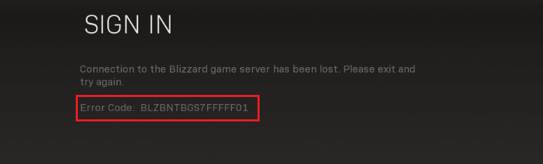 Error Code BLZBNTBGS7FFFFF01