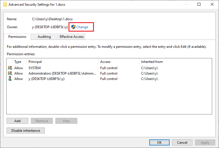 change the owner of the file