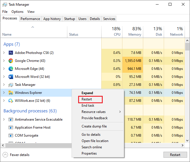 restart Windows Explorer