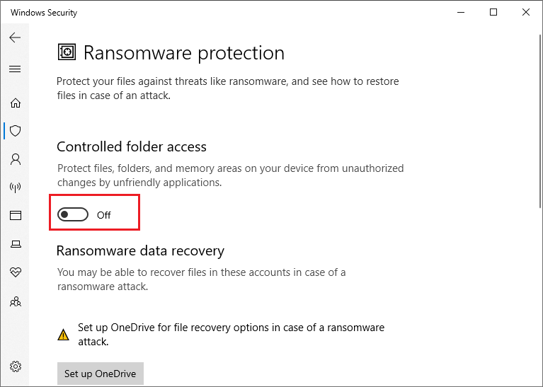 turn off the Controlled folder access