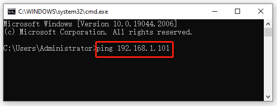 CMD ping test IP address