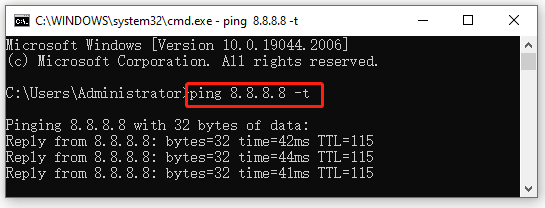 CMD ping test Google DNS