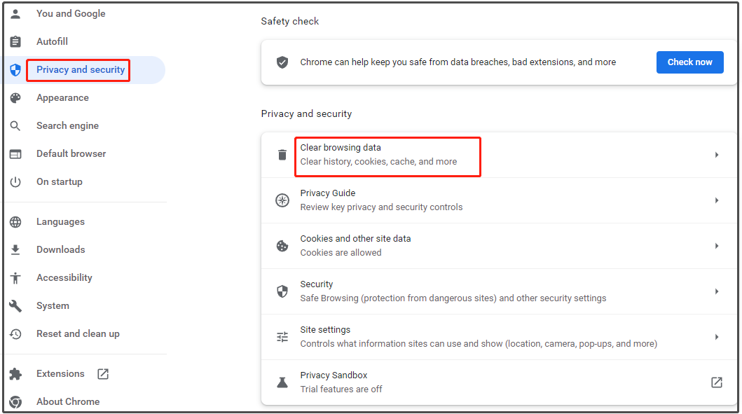 clear browsing data