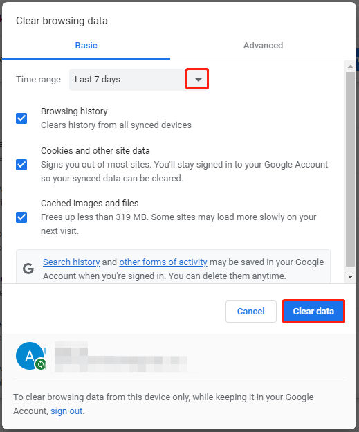 click Clear data