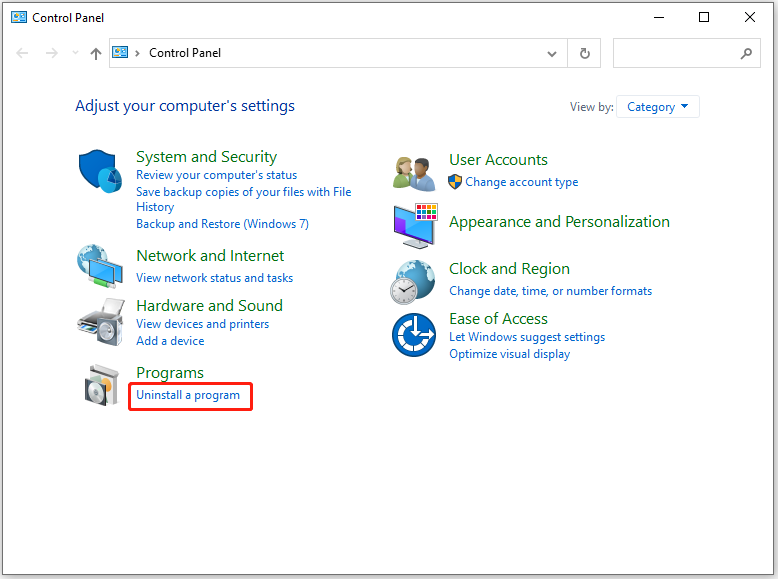click Uninstall a program