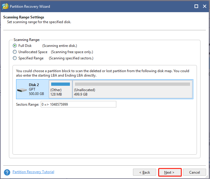 select Scanning Range
