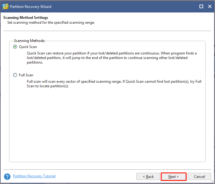 select Scanning methods