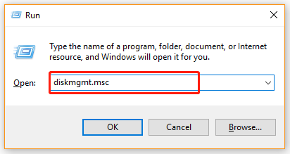 open Disk Management using the Run box