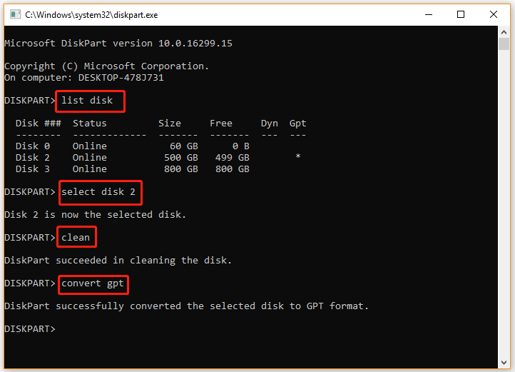 initialize disk using diskaprt