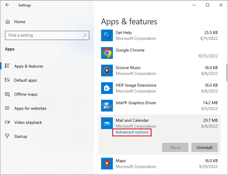 select Advanced options