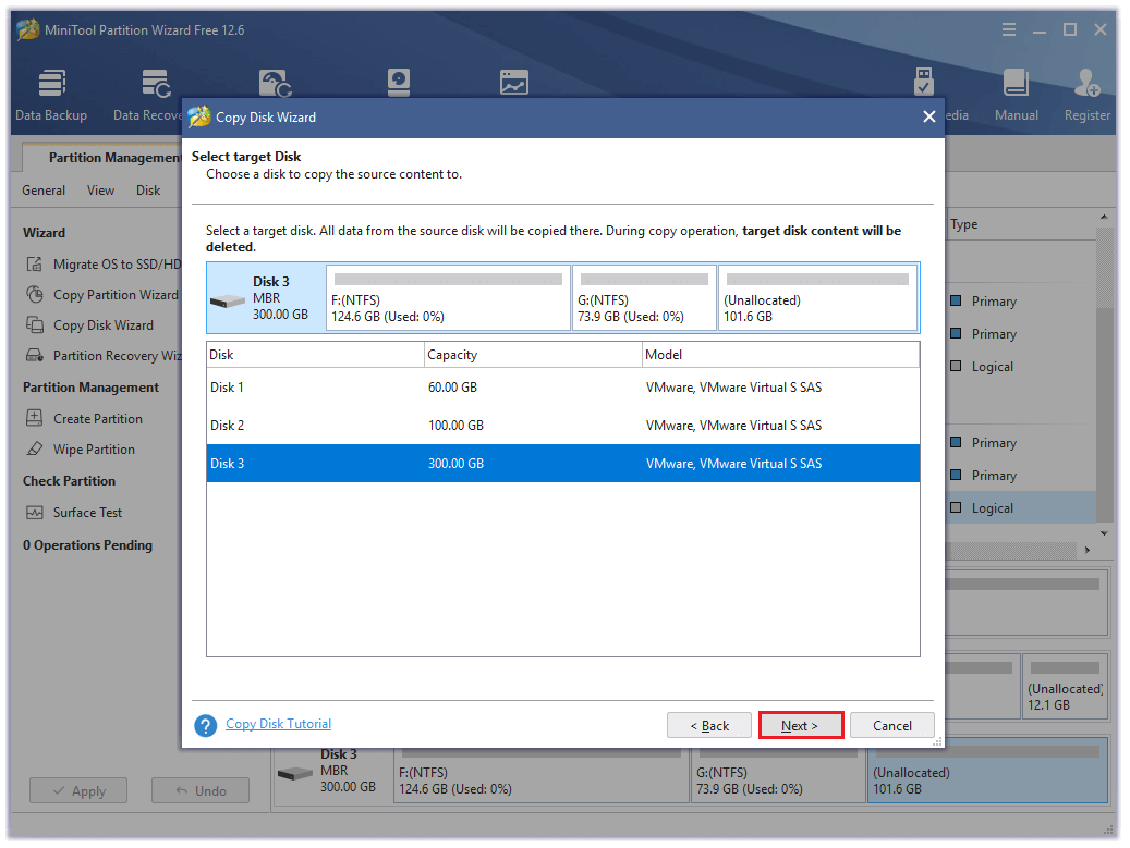 select the target disk