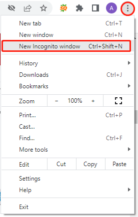select New Incognito window