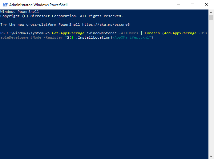 reinstall Microsoft Store app