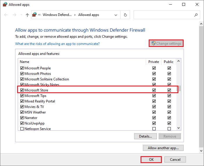 allow Microsoft Store through Windows Firewall