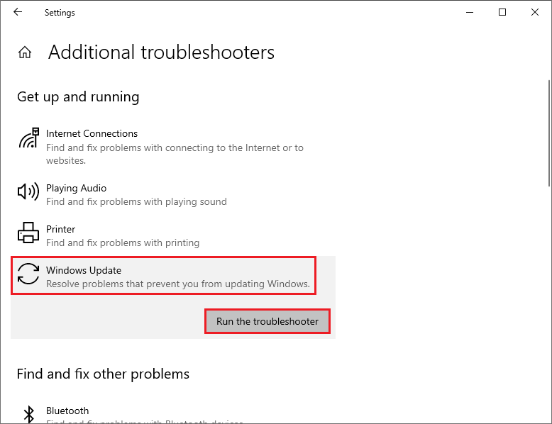 run Windows Update troubleshooter