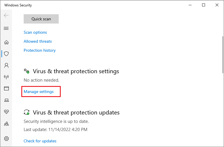select Manage settings