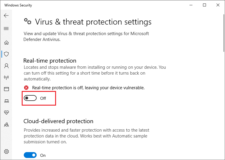 turn off the Real-time protection