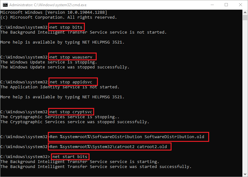 type the commands