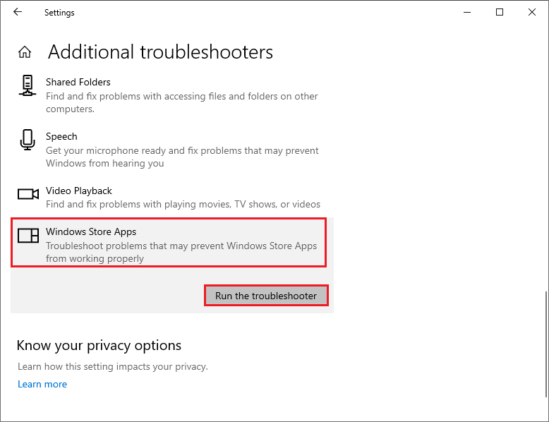 run the Windows Store App troubleshooter