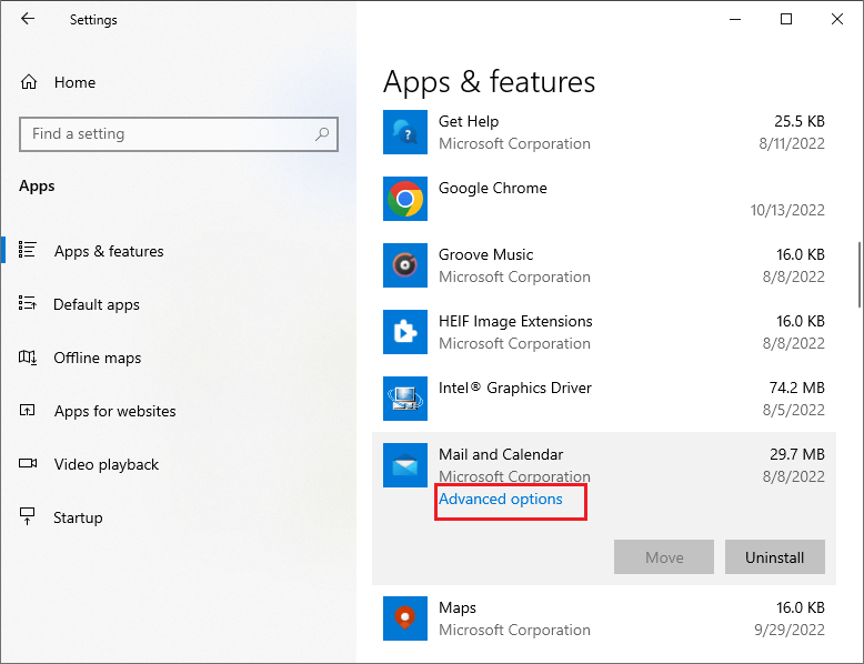 select the Advanced options