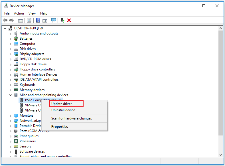 select Update driver option