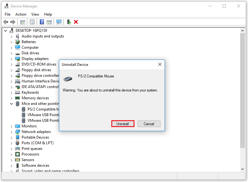uninstall the mouse device