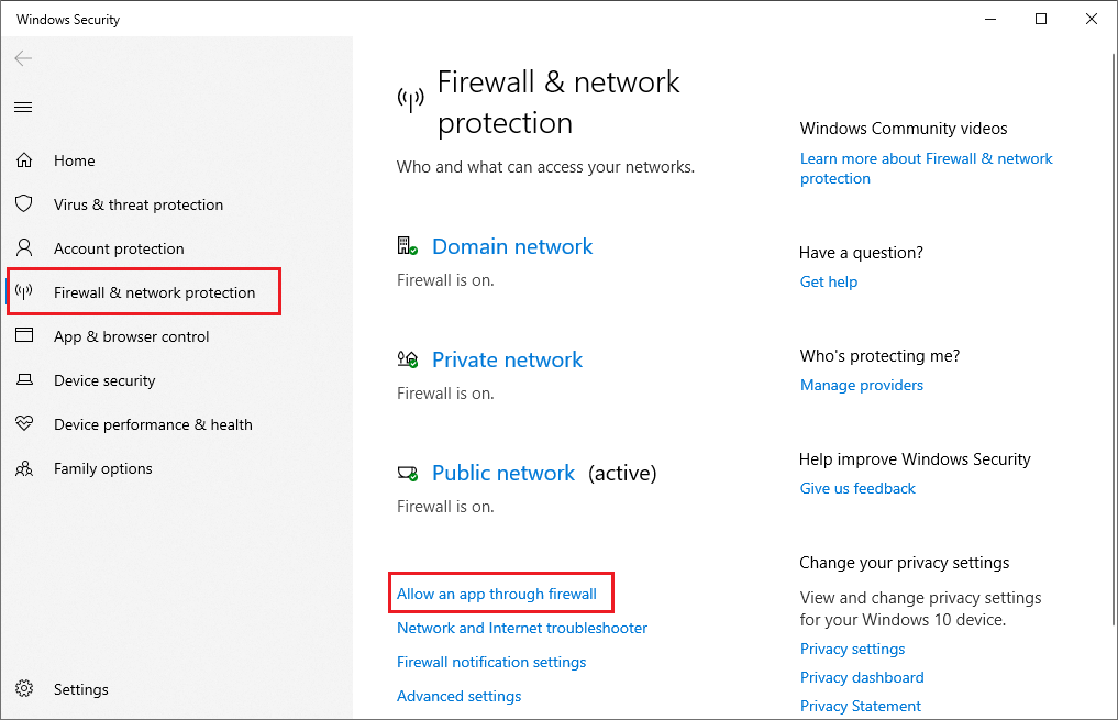 select Allow an app through firewall option