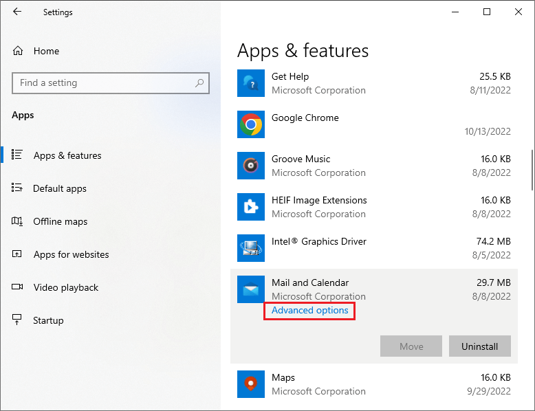 select the Advanced options