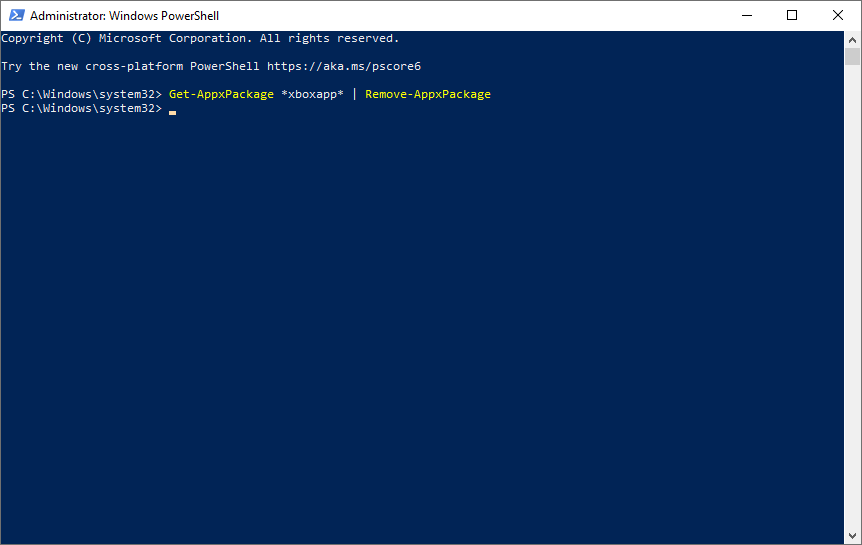 type the command to uninstall Xbox app