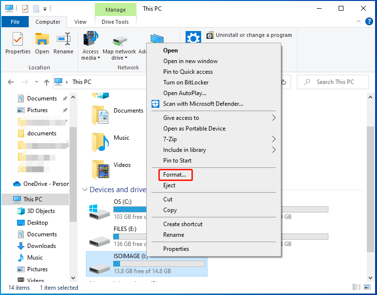 click on the Format option