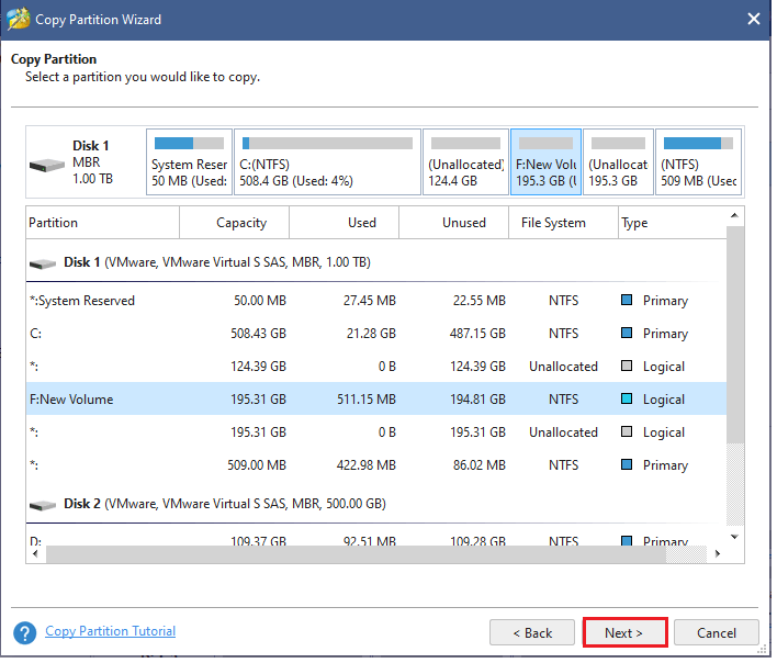select the source partition