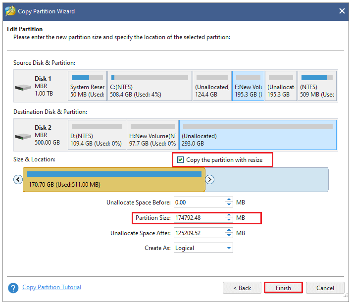 change the partition size
