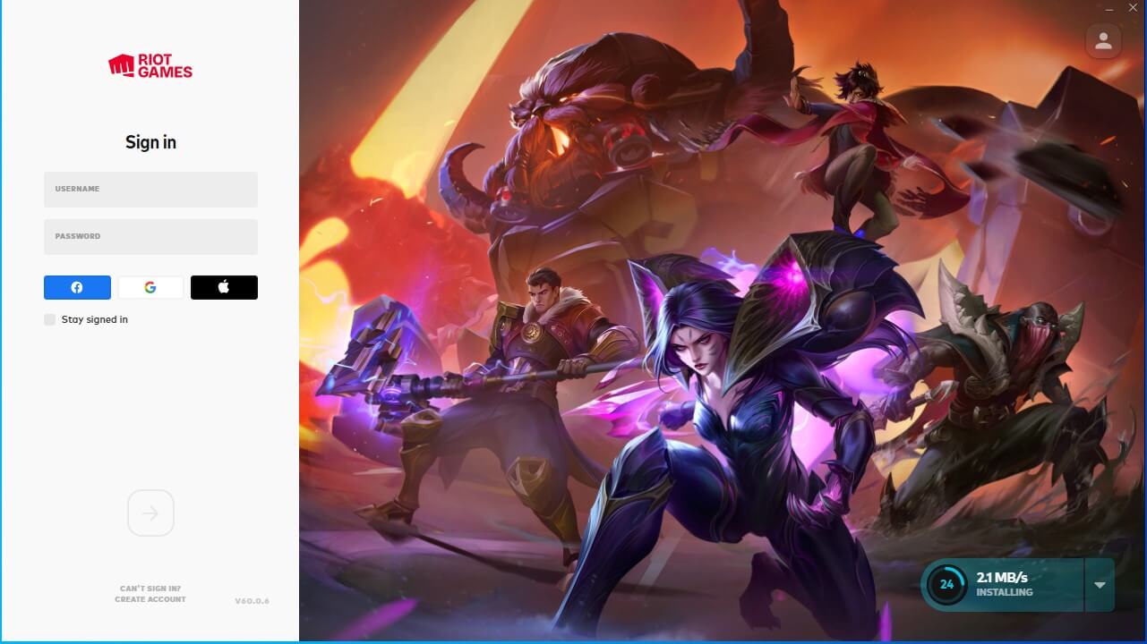 sign in to the Riot account