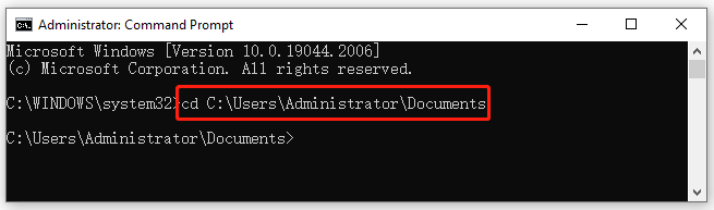 run the CD command to locate the Documents directory