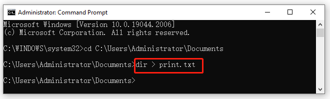 print directory using CMD