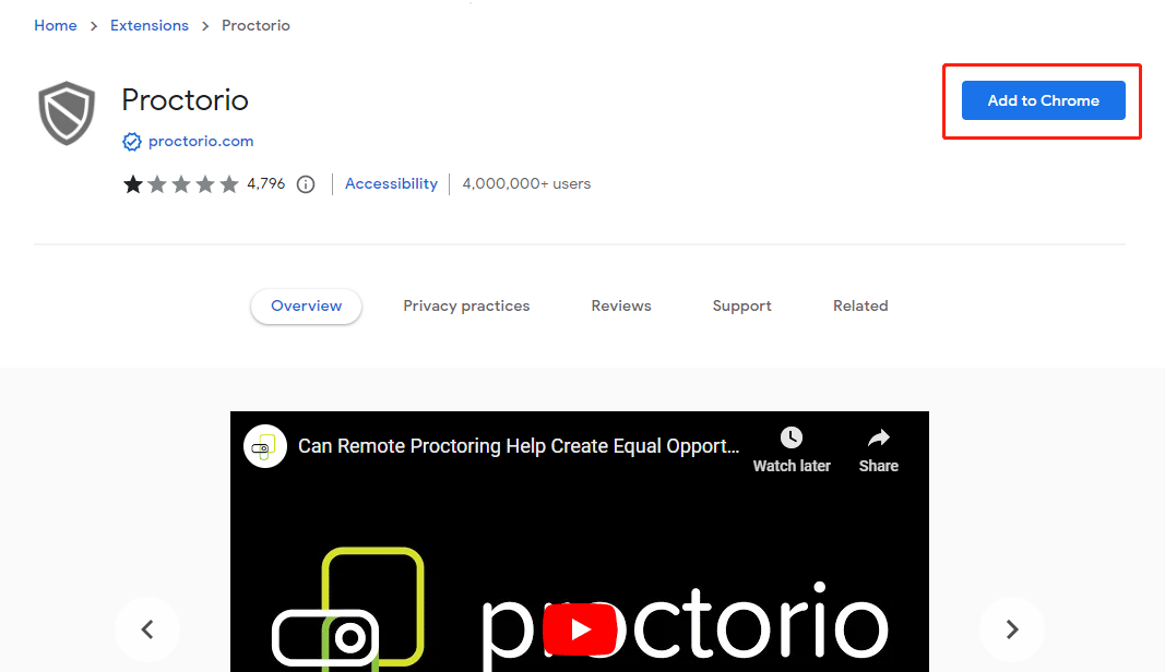 add Proctorio chrome extension