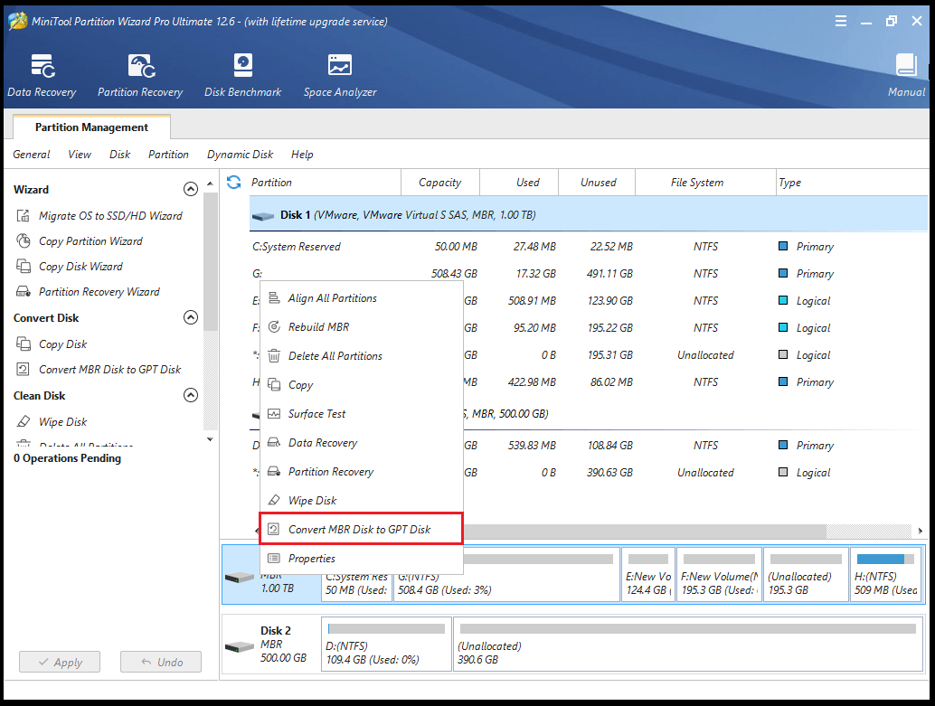 convert system disk from MBR to GPT
