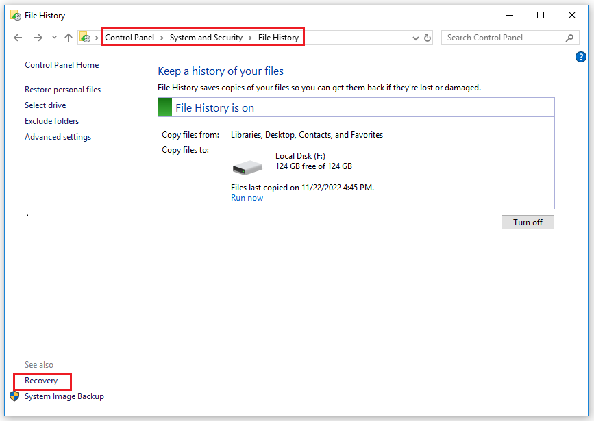 click on Recovery