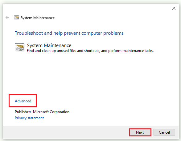 run System Maintenance troubleshooter