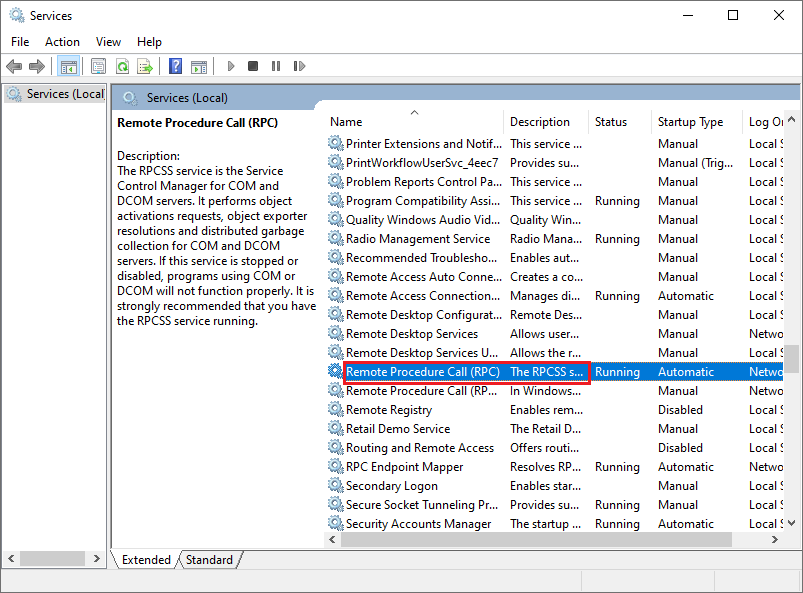 select Remote Procedure Call (RPC) service