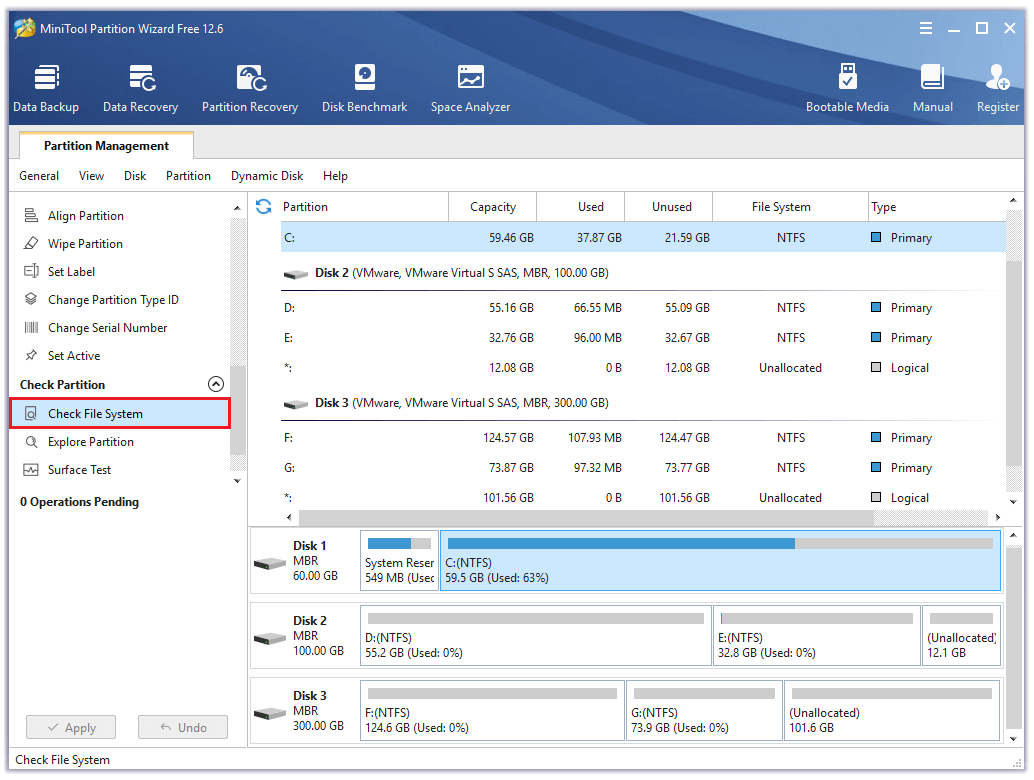 click on Check File System from the left panel