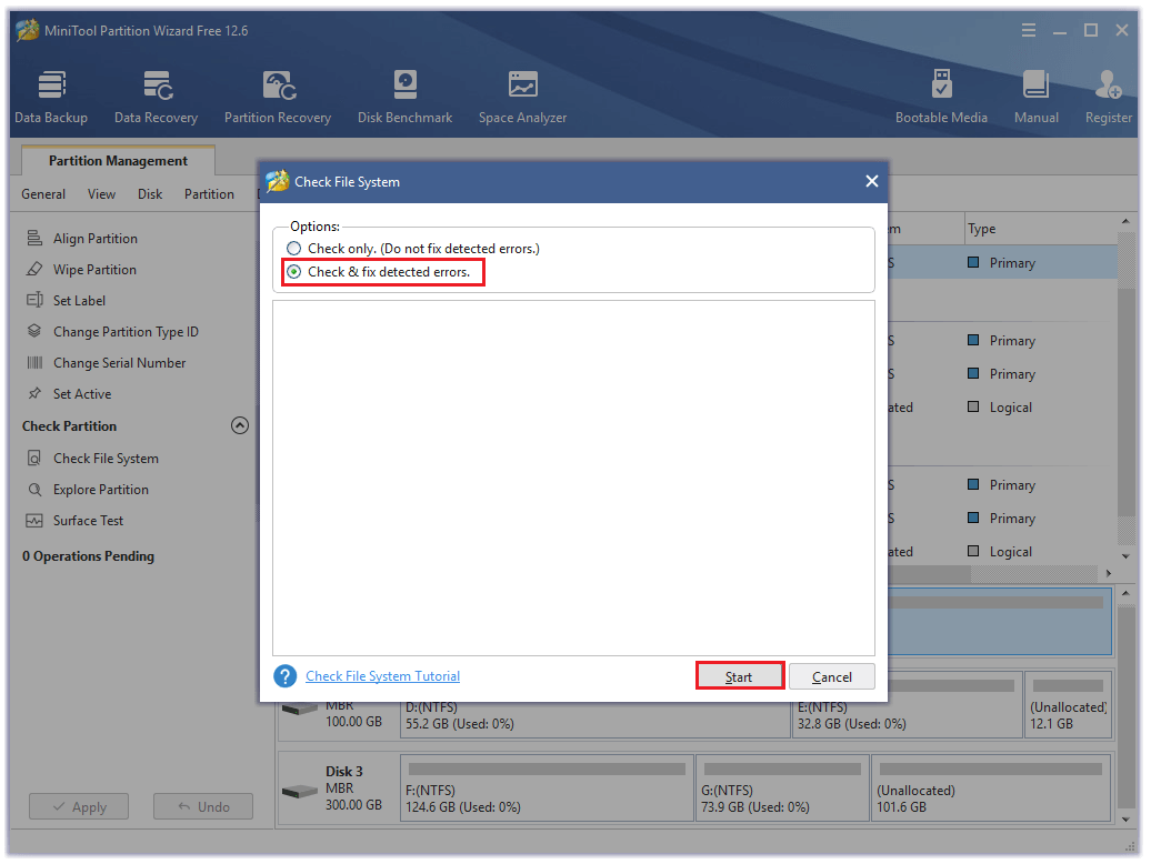 select the way to check and click Start