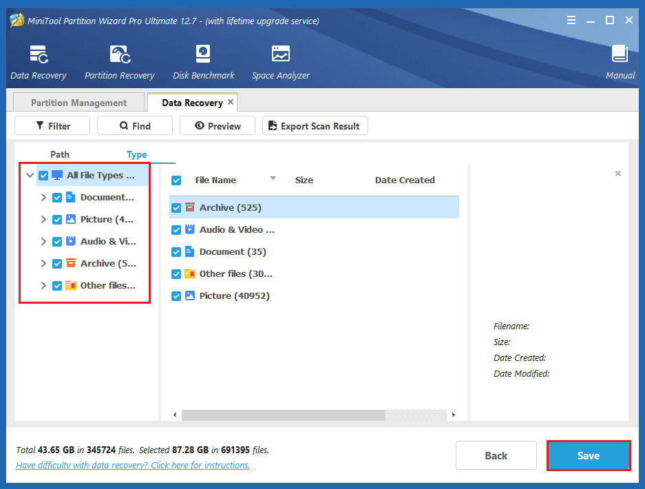 check the files you want to recover