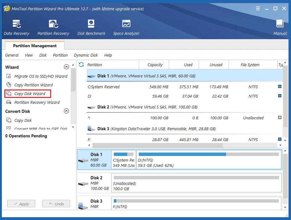 click Copy Disk Wizard and Next
